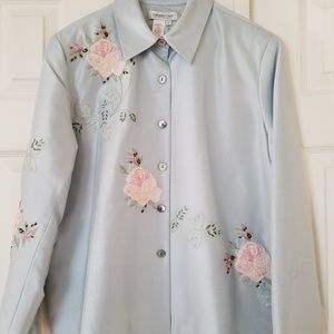 100% Silk Embroidered Shirt or Jacket, Size L